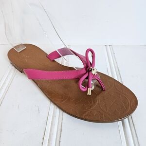 Kate Spade Charles Pink Flat Thong Sandals Slip On Gold Logo Women’s 10